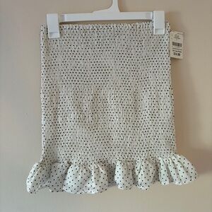Hyfve Women’s Smocked Polka Dot Mini Skirt Size S White Black Ruffle Hem NWT